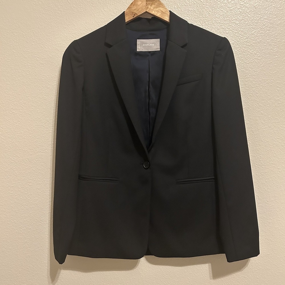 Everlane Women's Blazer Size 0 Black 100% Wool One Button Business Career Office